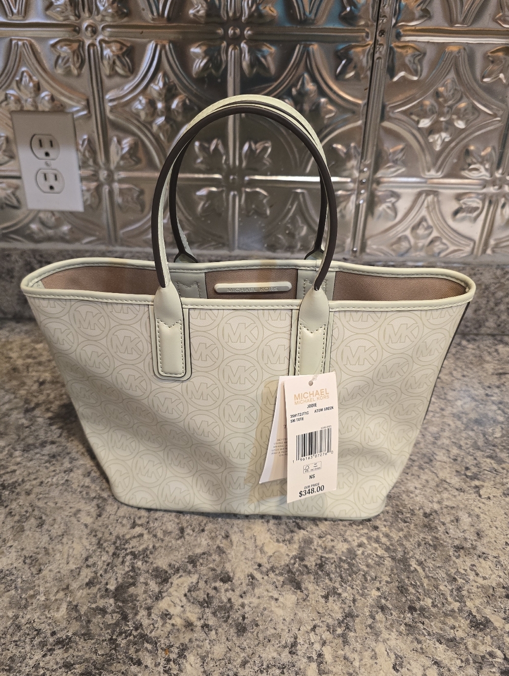 New MICHAEL KORS Jodie Small Mini Vegan Elbow Hand Tote Bag Atom Green Celery - Picture 3 of 6